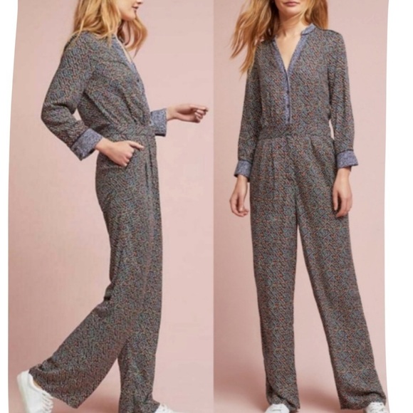 🔥MOVING SALE🔥 Anthropologie ETT TWA Christine Silken black jumpsuit - Picture 1 of 12